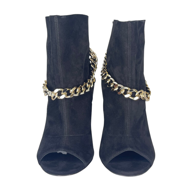 CASADEI CHAIN OPEN TOE STILETTO ANKLE BOOT BLACK (38 EU)