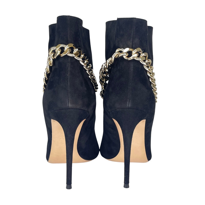 CASADEI CHAIN OPEN TOE STILETTO ANKLE BOOT BLACK (38 EU)
