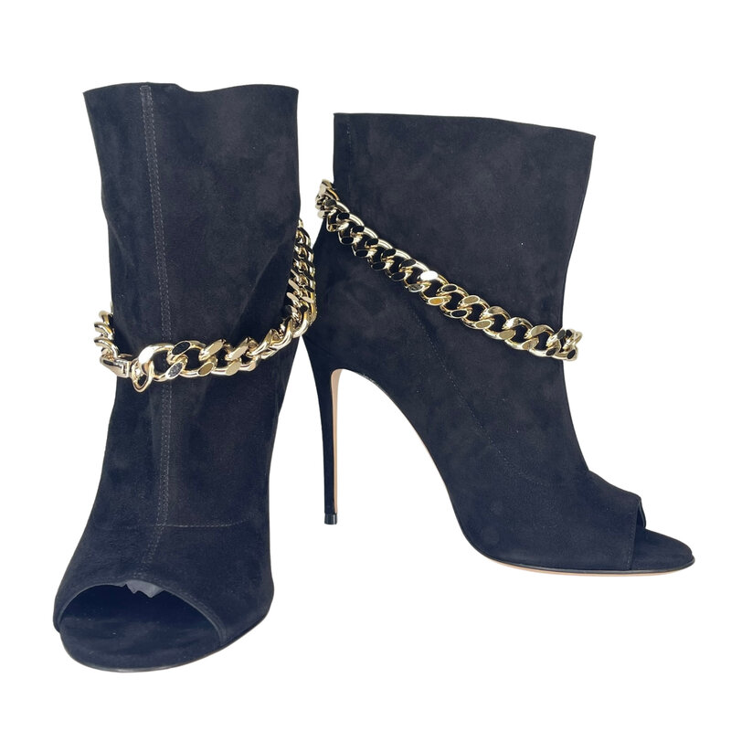 CASADEI CHAIN OPEN TOE STILETTO ANKLE BOOT BLACK (38 EU)