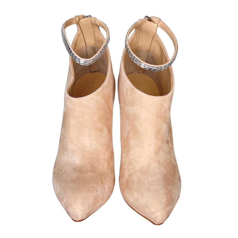 GIUSEPPE ZANOTTI GIUSEPPE ZANOTTI X JENNIFER LOPEZ CRYSTAL SUEDE NUDE FRIDA ANKLE BOOTIE (41 EU)
