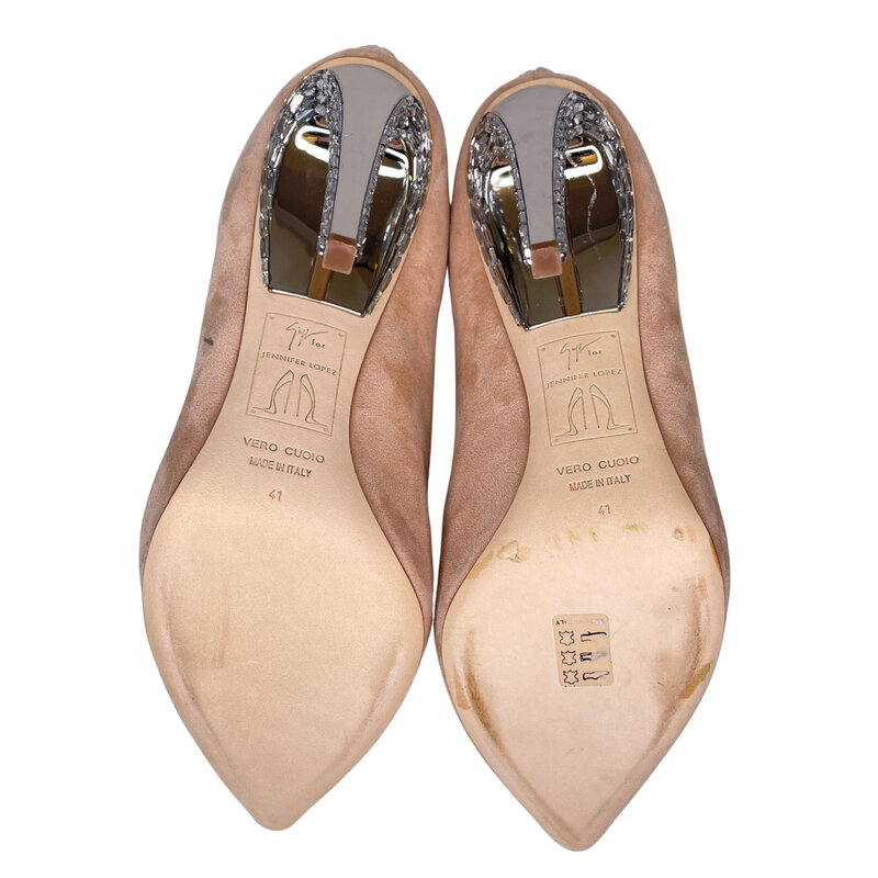 GIUSEPPE ZANOTTI GIUSEPPE ZANOTTI X JENNIFER LOPEZ CRYSTAL SUEDE NUDE FRIDA ANKLE BOOTIE (41 EU)