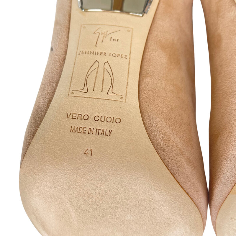 GIUSEPPE ZANOTTI GIUSEPPE ZANOTTI X JENNIFER LOPEZ CRYSTAL SUEDE NUDE FRIDA ANKLE BOOTIE (41 EU)