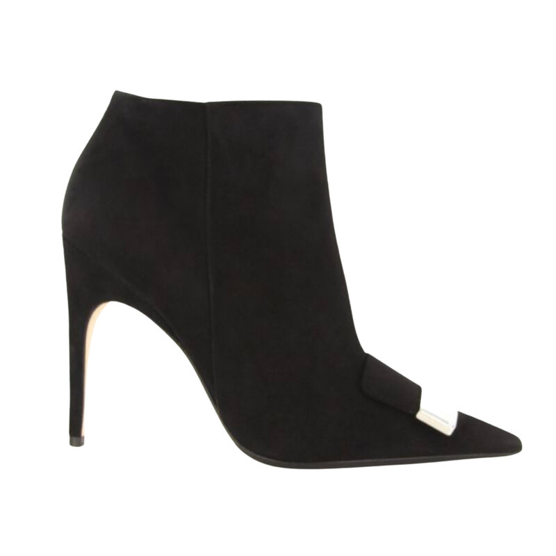 SERGIO ROSSI BLACK SUEDE ANKLE BOOT WITH PLATE (37 EU)