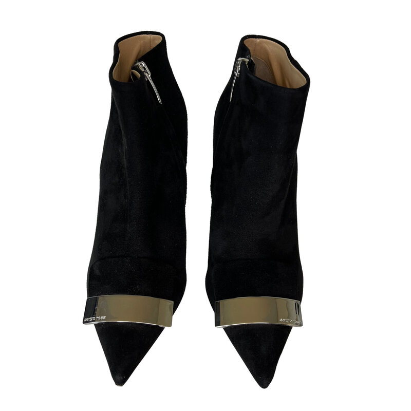 SERGIO ROSSI SERGIO ROSSI BLACK SUEDE ANKLE BOOT WITH PLATE (37 EU)