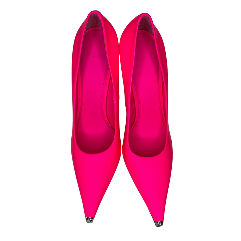 VETEMENTS VETEMENTS RUBBERIZED LEATHER FLOURESCENT DECOLLETE PINK HEELS (37 EU)