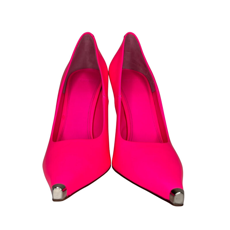 VETEMENTS VETEMENTS RUBBERIZED LEATHER FLOURESCENT DECOLLETE PINK HEELS (39 EU)