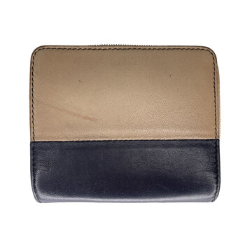 CELINE CELINE VINTAGE ZIP AROUND BEIGE LEATHER COMPACT WALLET