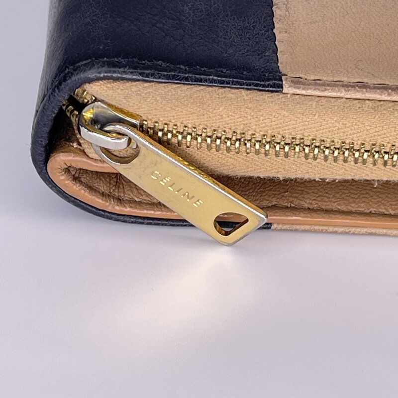 CELINE VINTAGE ZIP AROUND BEIGE LEATHER COMPACT WALLET CRTBLNCHSHP