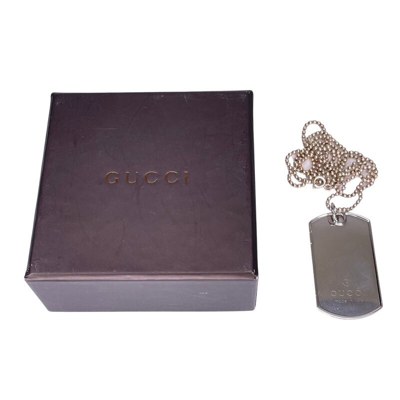 GUCCI STERLING SILVER DOG TAG NECKLACE
