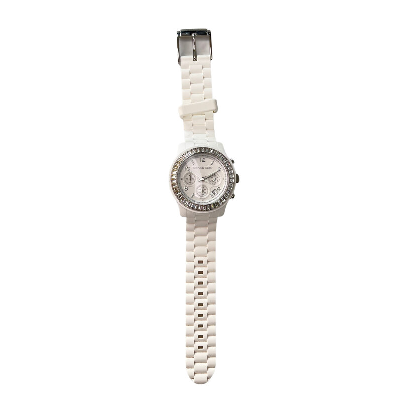 MICHAEL KORS RUNWAY CHRONOGRAPH QUARTZ SILICONE WHITE DIAL WATCH
