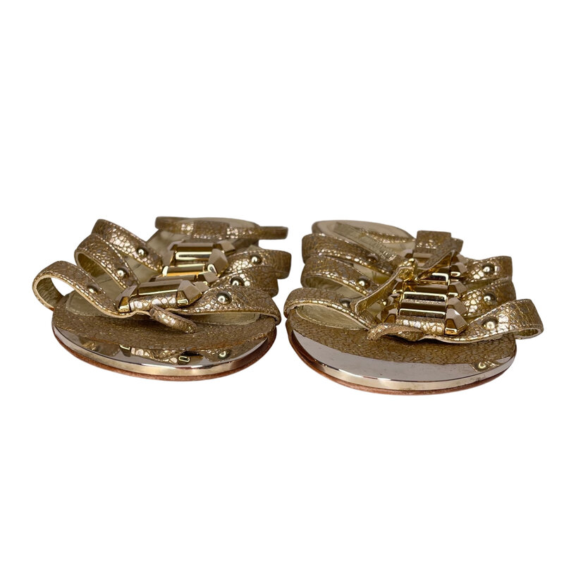 ALEXANDER MCQUEEN GOLD SNAKE EMBOSSED LEATHER SANDAL (39.5 EU) WOMEN’S
