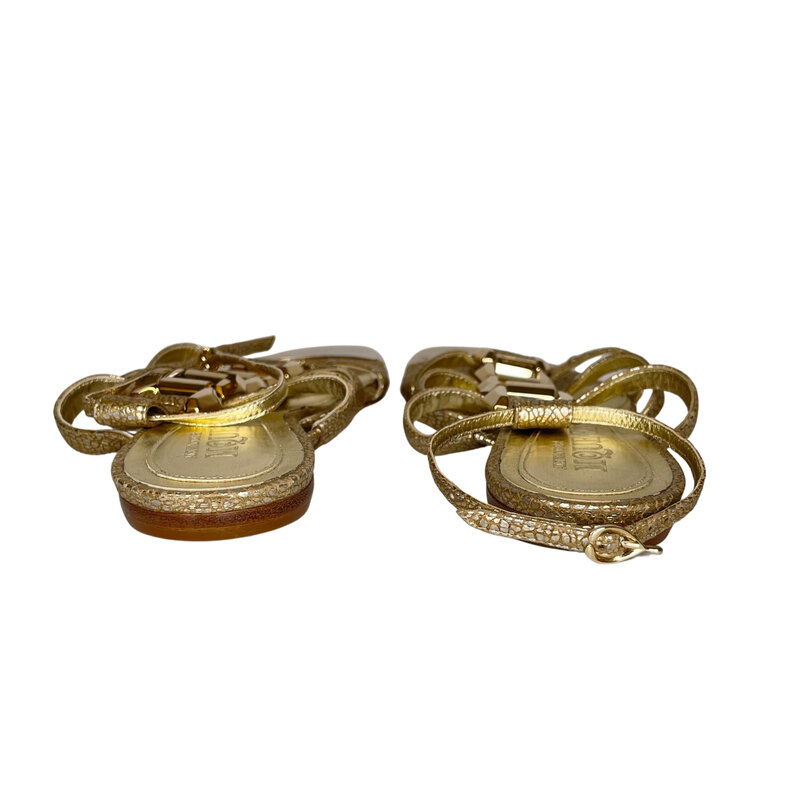 ALEXANDER MCQUEEN GOLD SNAKE EMBOSSED LEATHER SANDAL (39.5 EU) WOMEN’S