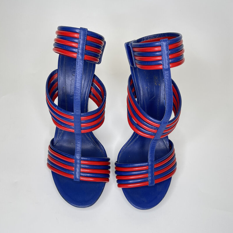 ALEXANDER MCQUEEN HENDRIX BLUE RED LEATHER SANDAL HEEL (39.5 EU)