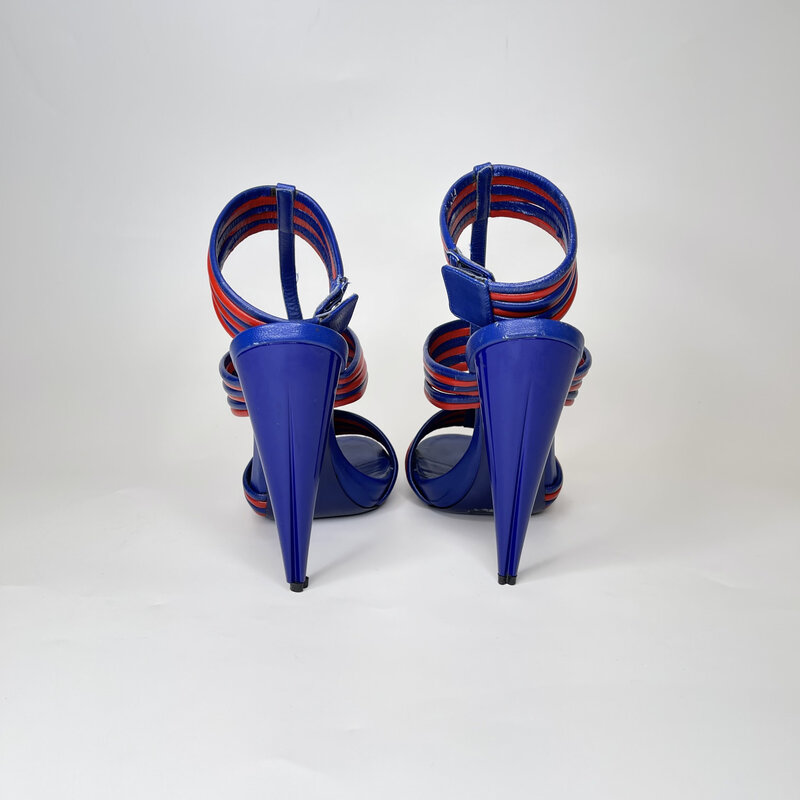 ALEXANDER MCQUEEN HENDRIX BLUE RED LEATHER SANDAL HEEL (39.5 EU)