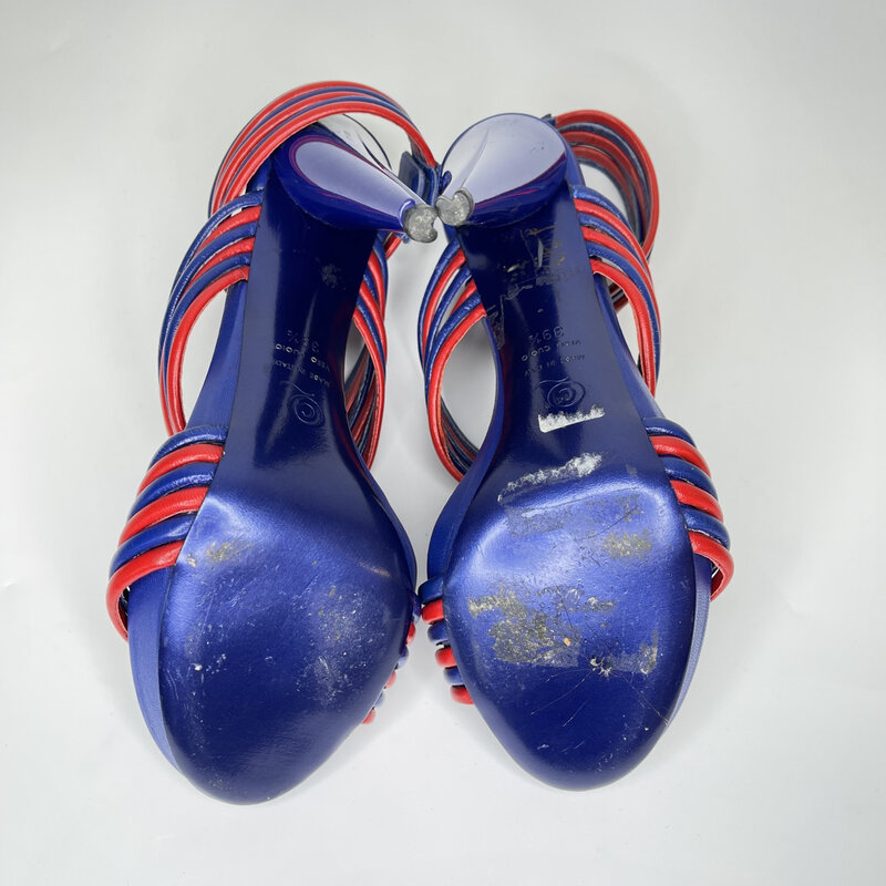 ALEXANDER MCQUEEN HENDRIX BLUE RED LEATHER SANDAL HEEL (39.5 EU)