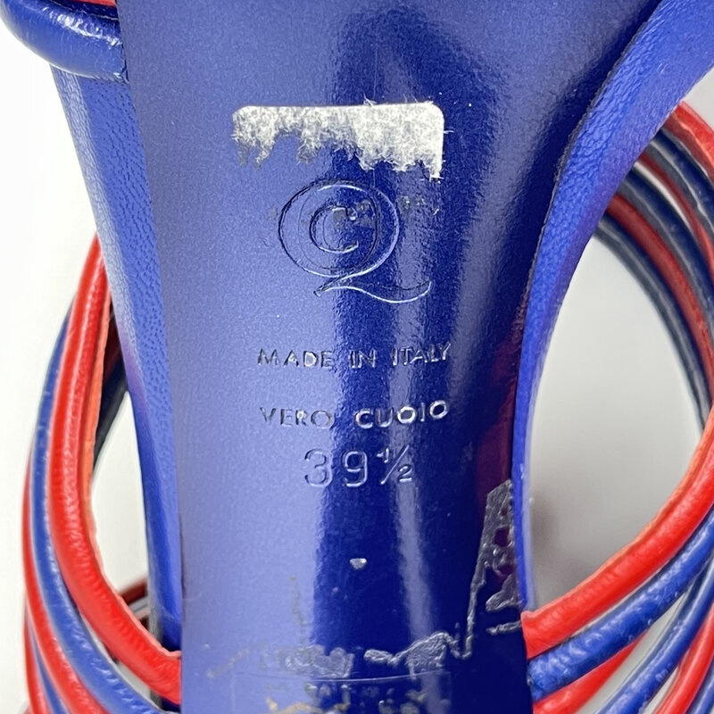 ALEXANDER MCQUEEN HENDRIX BLUE RED LEATHER SANDAL HEEL (39.5 EU)