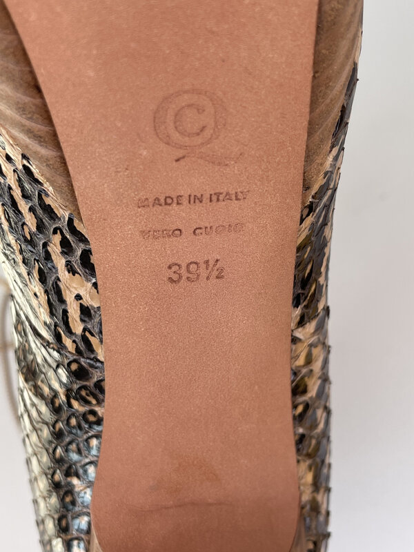 ALEXANDER MCQUEEN OPTIC SNAKE NAPPA LONDON SAND RUSSET STILETTO (39.5 EU)