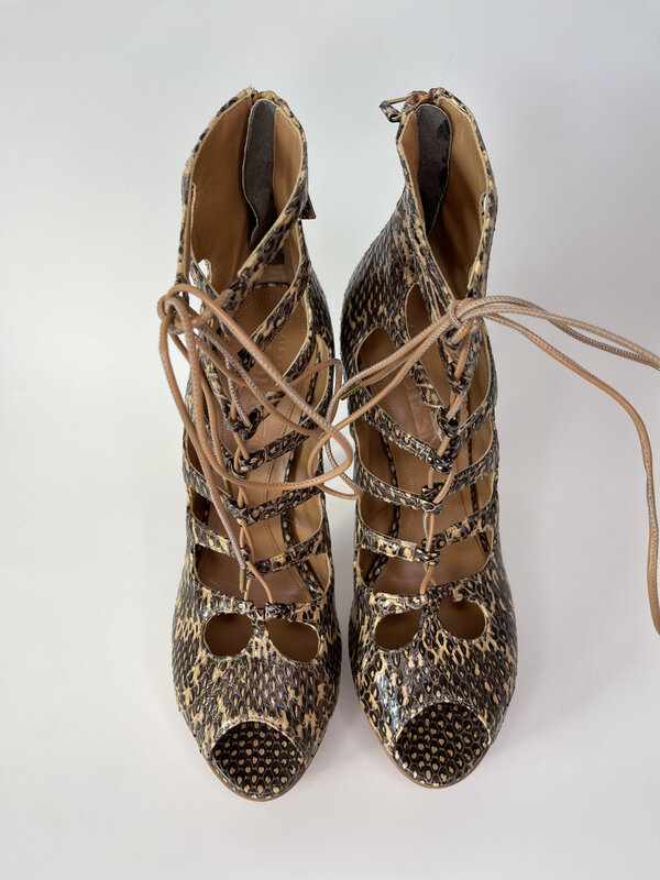 ALEXANDER MCQUEEN OPTIC SNAKE NAPPA LONDON SAND RUSSET STILETTO (40 EU)
