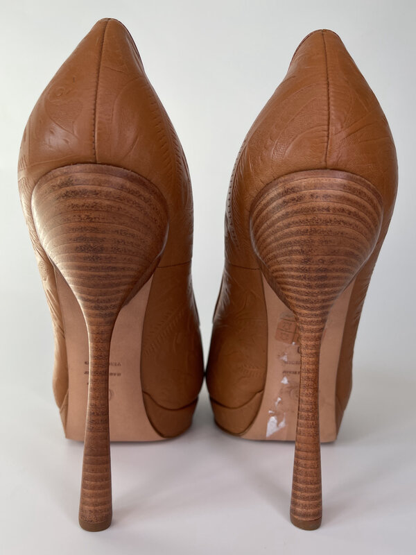 ALEXANDER MCQUEEN WESTERN LEATHER BANDOLERO BRANDY SANDAL HEEL (40 EU)