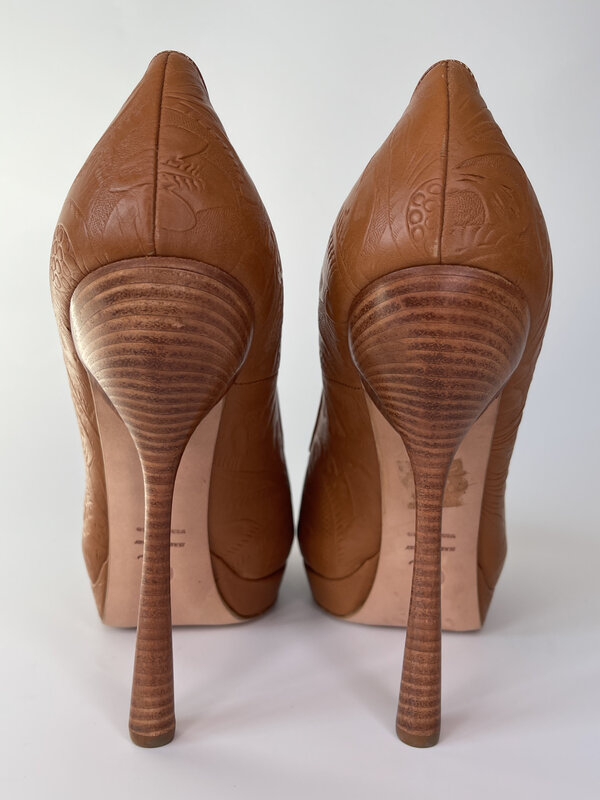 ALEXANDER MCQUEEN WESTERN LEATHER BANDOLERO BRANDY SANDAL HEEL (41 EU)