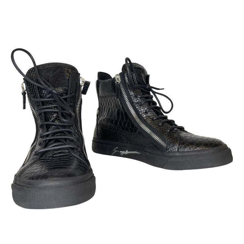 GIUSEPPE ZANOTTI GIUSEPPE ZANOTTI BLACK CROC LONDON HIGH TOP AUTOGRAPHED SNEAKERS (43.5 EU)