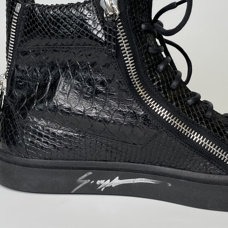 GIUSEPPE ZANOTTI GIUSEPPE ZANOTTI BLACK CROC LONDON HIGH TOP AUTOGRAPHED SNEAKERS (43.5 EU)