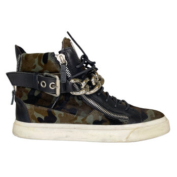 GIUSEPPE ZANOTTI GIUSEPPE ZANOTTI CAMOUFLAGE CALF HAIR CHAIN LONDON HIGH TOP SNEAKERS (43 EU)