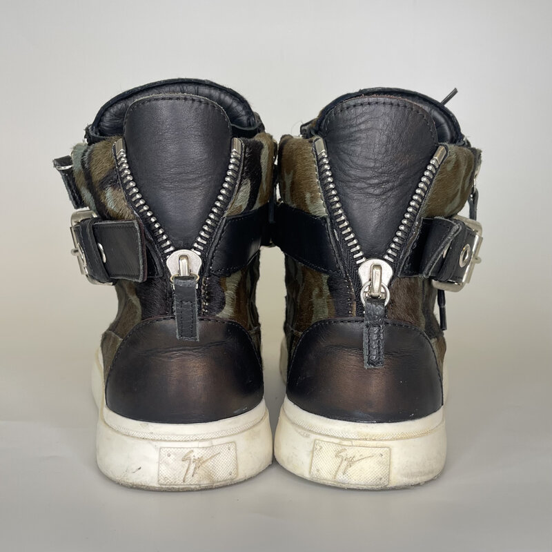GIUSEPPE ZANOTTI GIUSEPPE ZANOTTI CAMOUFLAGE CALF HAIR CHAIN LONDON HIGH TOP SNEAKERS (43 EU)