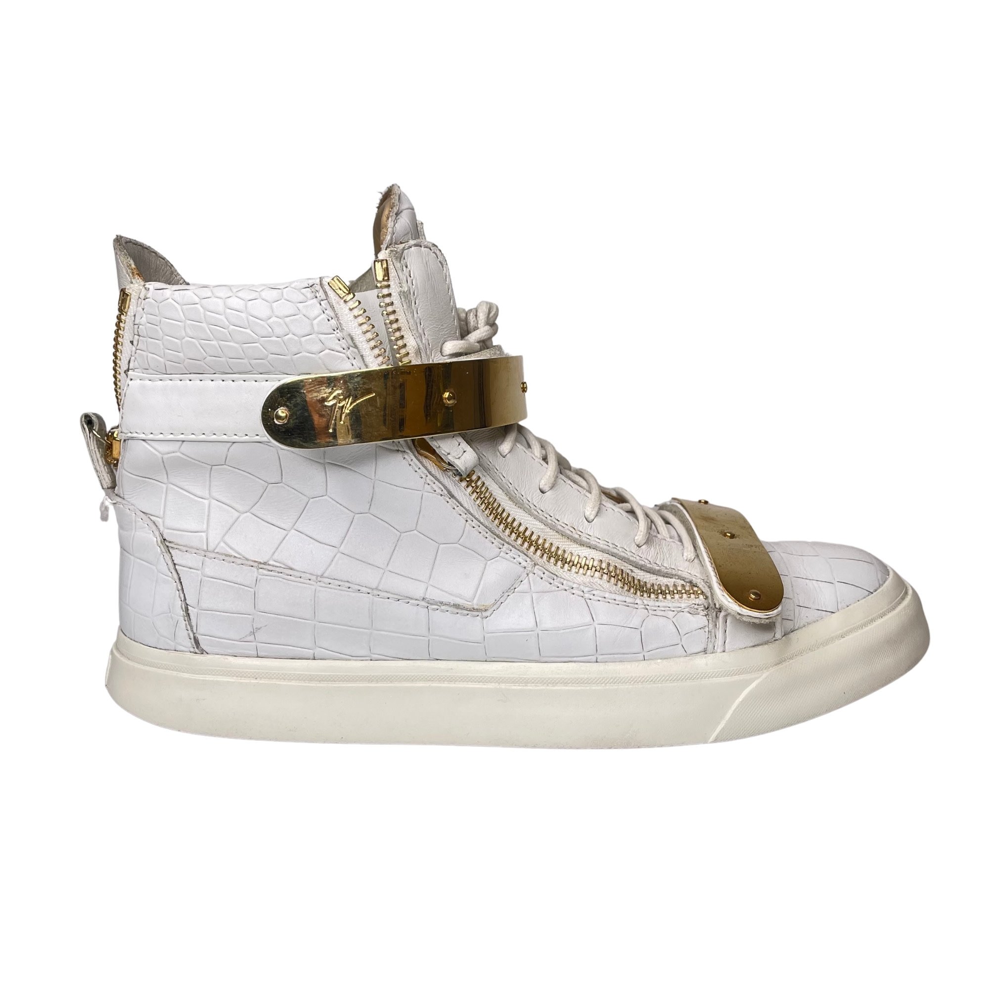 Giuseppe Zanotti Men's Crocodile-Embossed Leather Mid-Top Sneakers