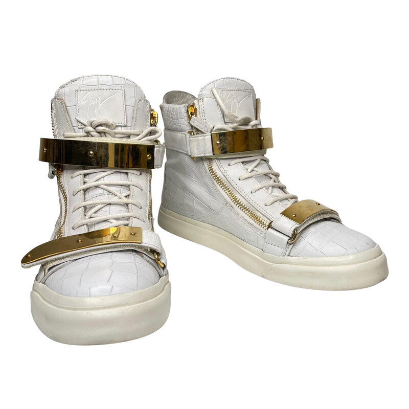 GIUSEPPE ZANOTTI WHITE CROC EMBOSSED LEATHER COBY HIGH TOP SNEAKERS (44 EU)