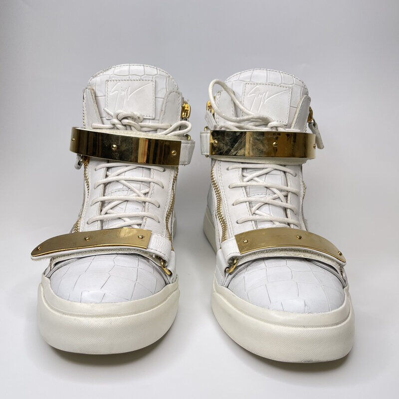 GIUSEPPE ZANOTTI WHITE CROC EMBOSSED LEATHER COBY HIGH TOP SNEAKERS (44 EU)