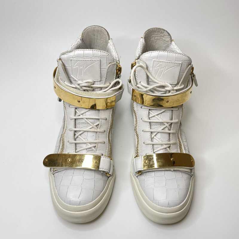 GIUSEPPE ZANOTTI GIUSEPPE ZANOTTI WHITE CROC EMBOSSED LEATHER COBY HIGH TOP SNEAKERS (44 EU)