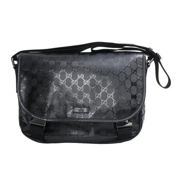 GUCCI GUCCI BLACK IMPRIME MONOGRAM FLAP MEDIUM MESSENGER BAG