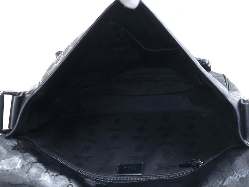 GUCCI GUCCI BLACK IMPRIME MONOGRAM FLAP MEDIUM MESSENGER BAG