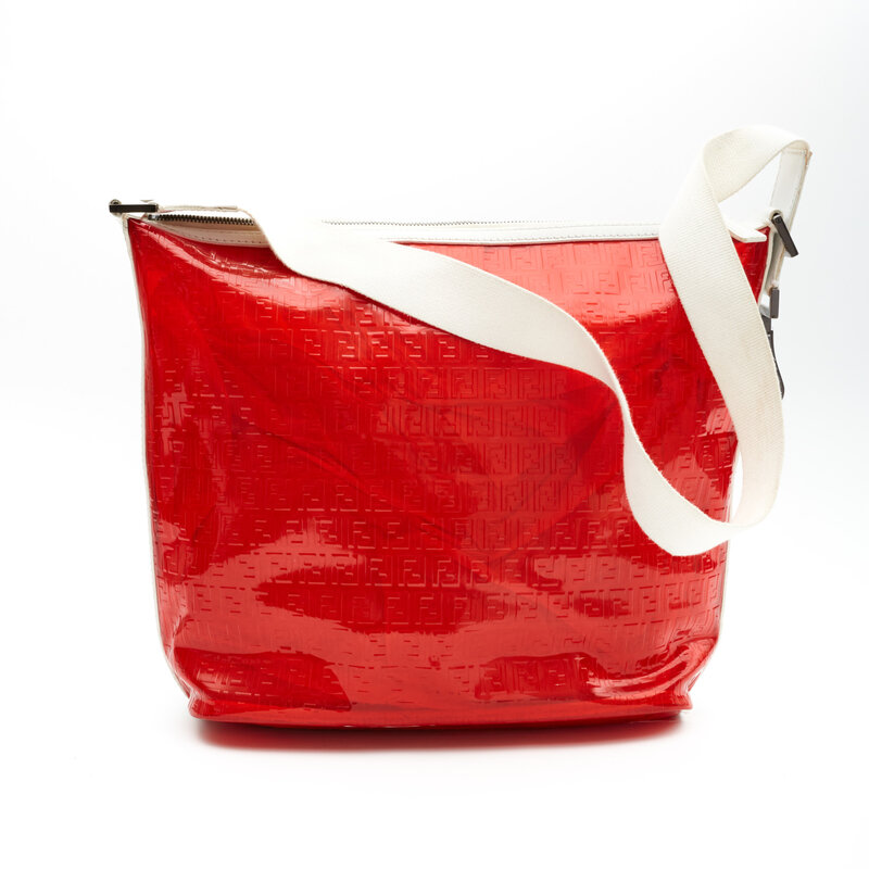 FENDI FENDI RED PVC TRANSPARENT ZUCCA SHOULDER BAG