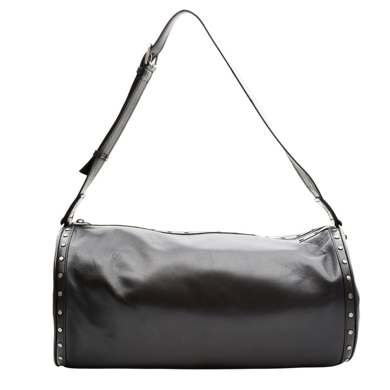 SAINT LAURENT BLACK LEATHER STUDED GYM DUFFLE BAG (553965)