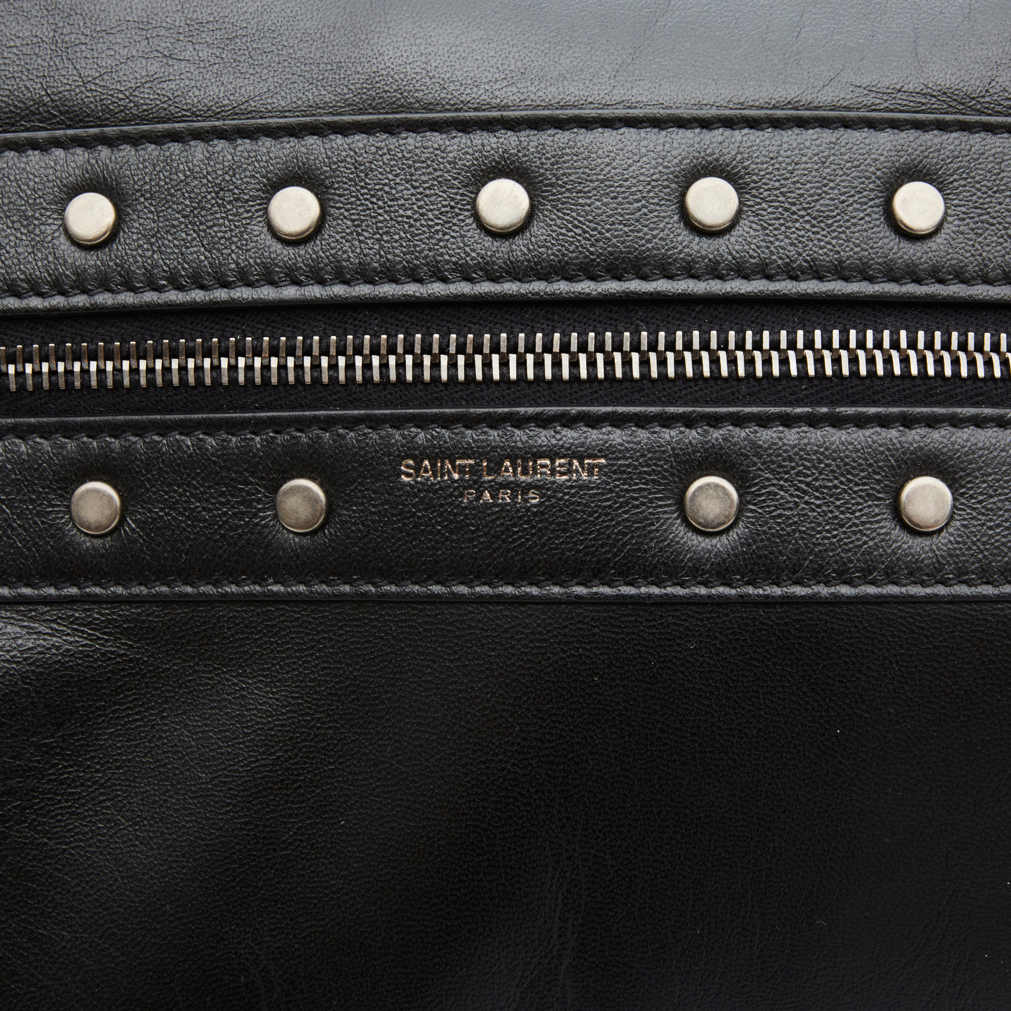 New Saint Laurent Miles Logo Black Calf Leather Duffel Bowling Bag 525145 