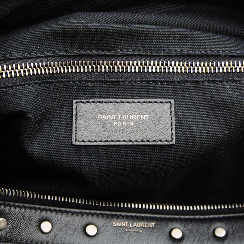 SAINT LAURENT BLACK LEATHER STUDED GYM DUFFLE BAG 553965