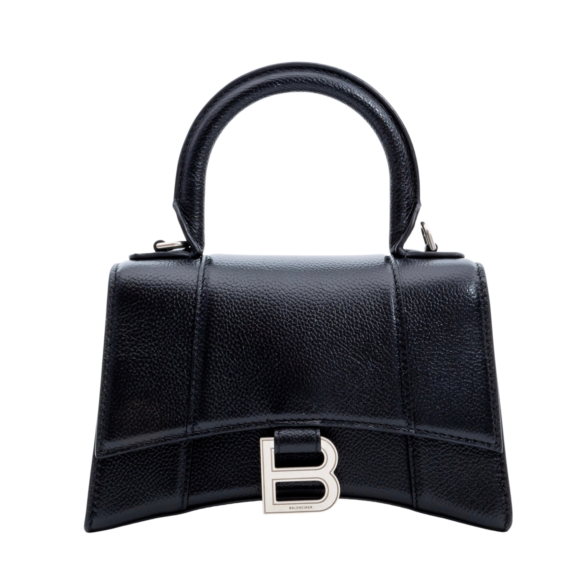 BALENCIAGA BLACK GRAINED CALFSKIN LEATHER XS HOURGLASS BAG