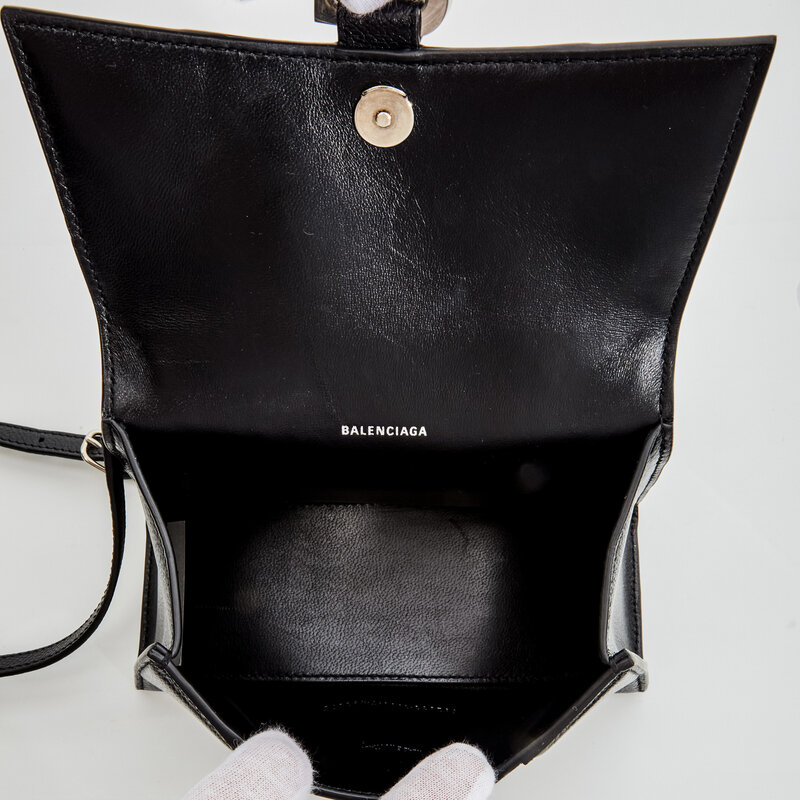 BALENCIAGA BALENCIAGA BLACK GRAINED CALFSKIN LEATHER XS HOURGLASS BAG