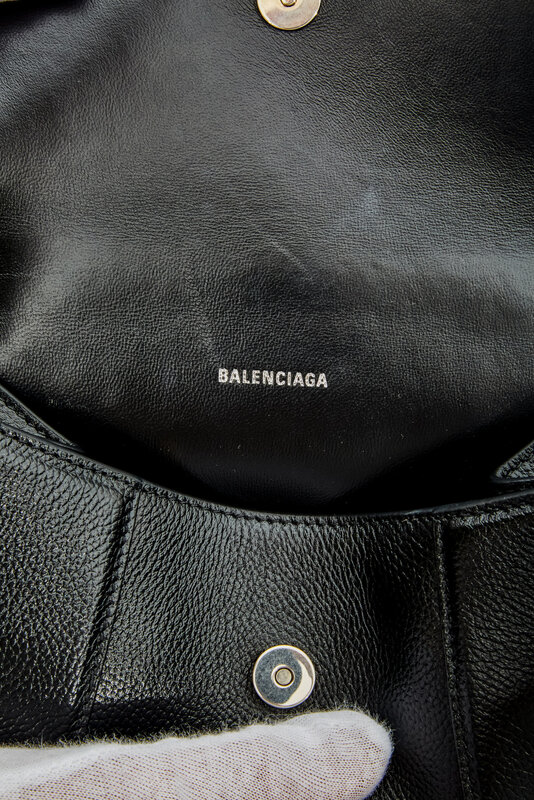 BALENCIAGA BLACK GRAINED CALFSKIN LEATHER XS HOURGLASS BAG