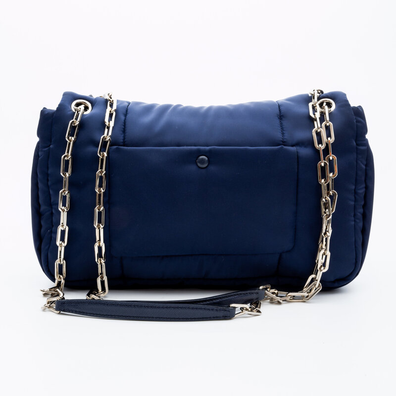 PRADA SQUARE QUILTED NAVY PUFFER FLAP BAG RETAIL $3500