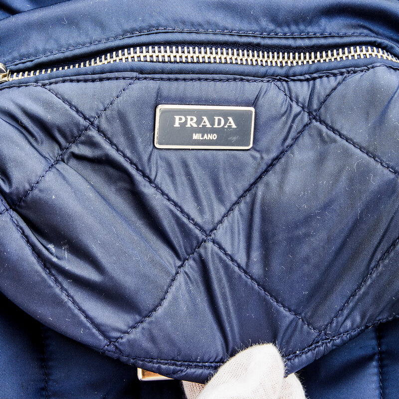 PRADA SQUARE QUILTED NAVY PUFFER FLAP BAG RETAIL $3500