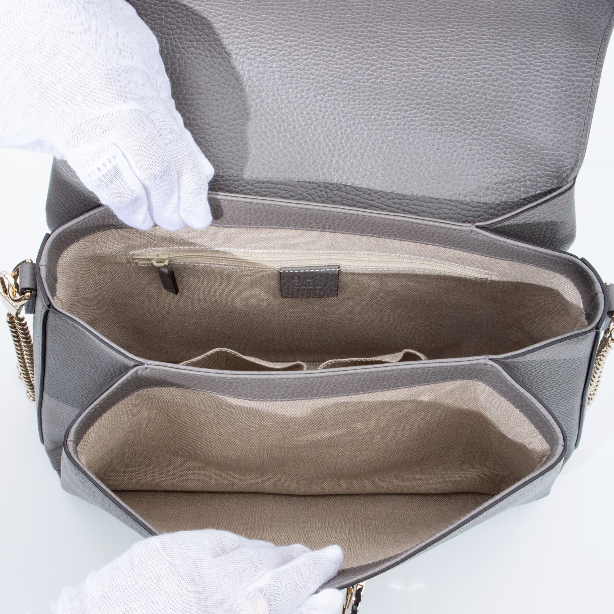 GUCCI Dollar Calfskin Interlocking G Top Handle Shoulder Bag Loess
