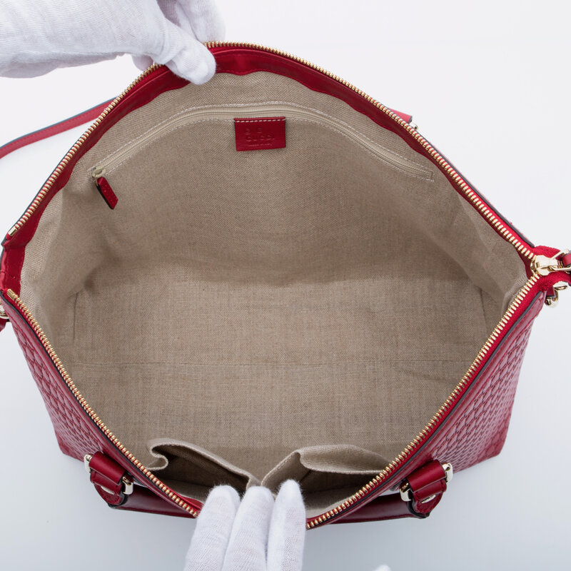 GUCCI GUCCI MICROGUCCISSIMA MARGAUX SATCHEL TOTE BAG RED