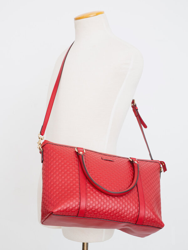 GUCCI GUCCI MICROGUCCISSIMA MARGAUX SATCHEL TOTE BAG RED