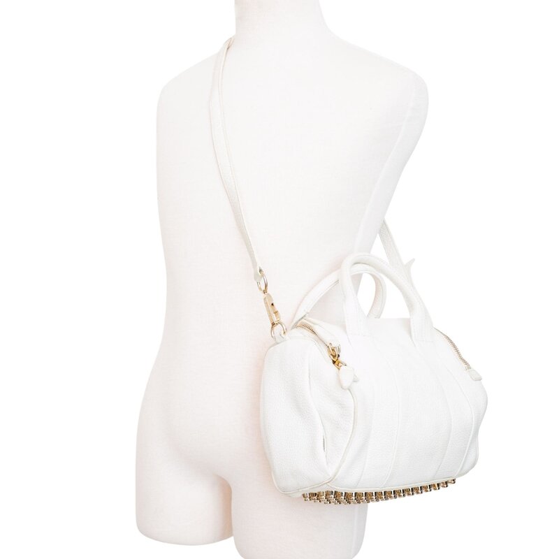 ALEXANDER WANG STUD-BOTTOM CREAM LEATHER ROCCO DUFFEL BAG