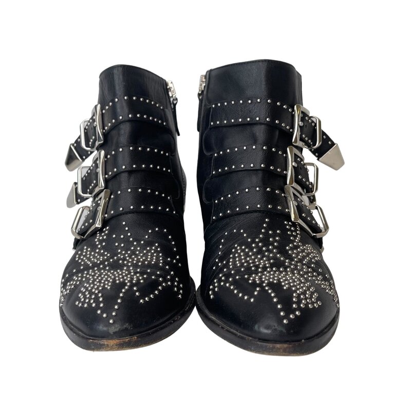 CHLOE SUSANNA STUDDED BLACK LEATHER ANKLE BOOTS (36 EU)