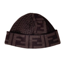 FENDI FENDI BROWN ZUCCA PRINT MONOGRAM WINTER HAT