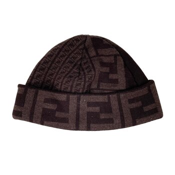 FENDI FENDI BROWN ZUCCA PRINT MONOGRAM WINTER HAT